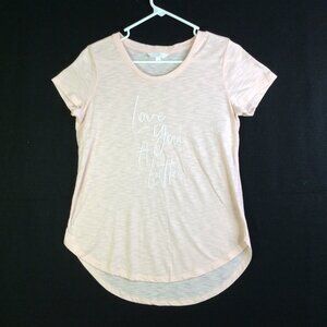 LC Lauren Conrad Women Short Sleeve T-Shirt M Love You A Latte Peach Hi Low
